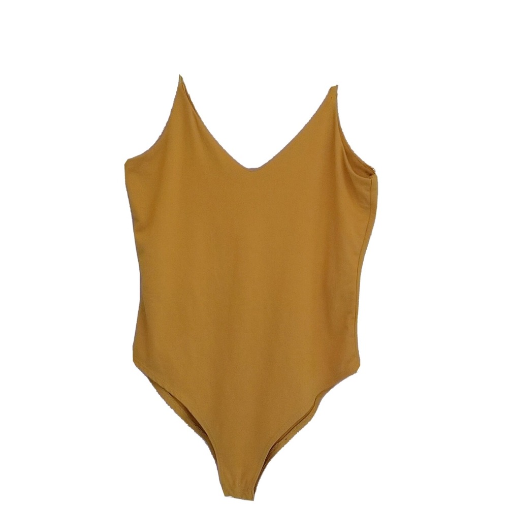 GAZE Body Suit Tank Top Snap Closure Spaghetti Strap Mustard/Yellow Women's Sz S